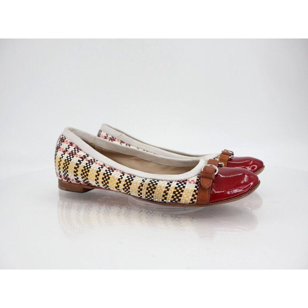 AGL Womens Monika Ballet Flat Size 37 7 Canvas Leather Plaid Dress Shoe Slip On